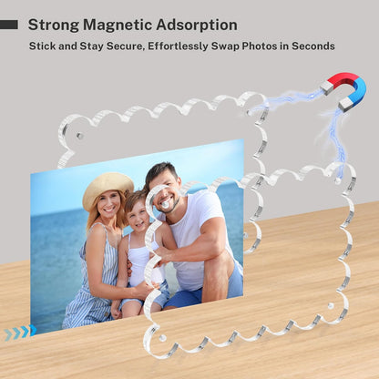 HOUSE DAY Acrylic Picture Frames 5x7 Acrylic Frame, 3 Pack Scalloped Magnetic 5x7 Picture Frame, Double Sided Clear 5 x 7 Photo Frame, Frameless FreeStanding 5 x 7 Picture Frames Gift for Desktop Display