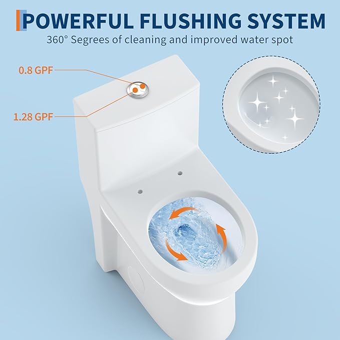 One Piece Toilet with 19" ADA Height, Round Bowl Design, Soft Closing PP Toilet - Image 4