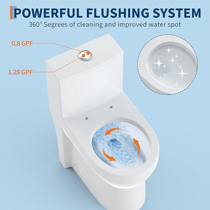 One Piece Toilet with 19" ADA Height, Round Bowl Design, Soft Closing PP Toilet - Image 4