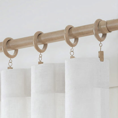 MODE Farmhouse 1-3/4" Oak Beveled Curtain Rings with Clips, 14-Count | Strong ABS Plastic rings with removable clips, Works with Rod Pocket and Pleated Panels