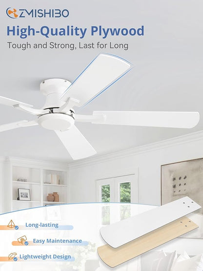 ZMISHIBO 52 Inch Ceiling Fan No Light, Flush Mount Low Profile, Modern White - Image 6