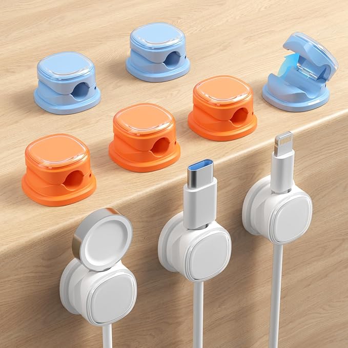 9 Pack Cord Organizer, Spring Cable Management, Adhesive Cute Cable Holder Clips by Funtin