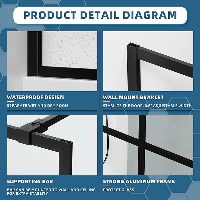 Goodyo 34“ x 72" Shower Door Tempered Glass Shower Screen - Image 6