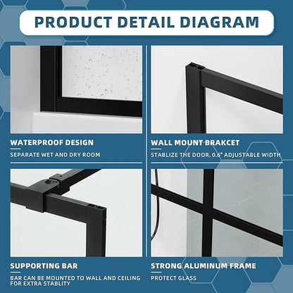 Goodyo 34“ x 72" Shower Door Tempered Glass Shower Screen - Image 6