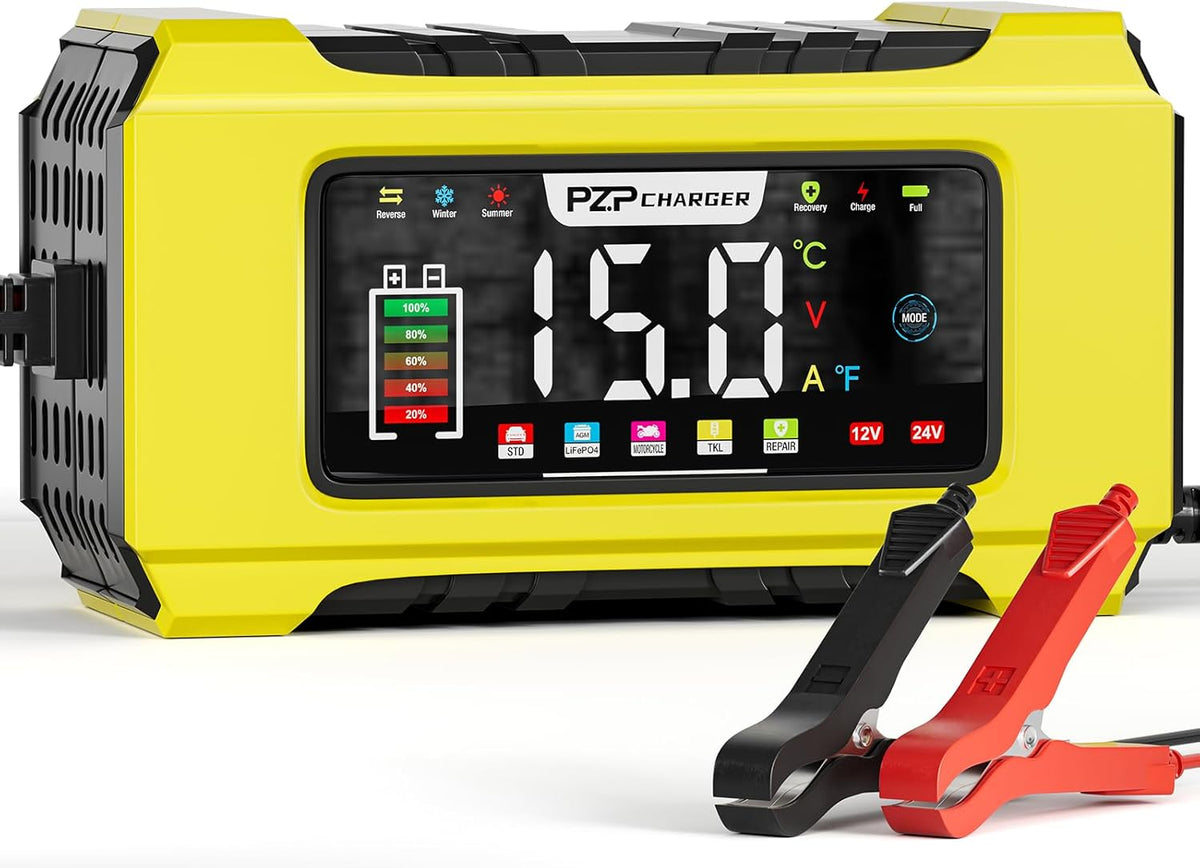 PZ.P 15-Amp 12V/24V Smart Battery Charger, Maintainer & Trickle Charger f...