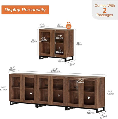 WAMPAT Modern TV Stand with Glass Doors - Image 2