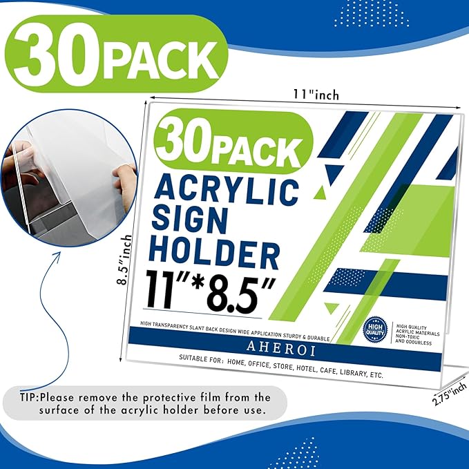 Aheroi 30Pcs Acrylic Sign Holder 8.5 x 11, L-shape Clear Sign Holders, - Image 2