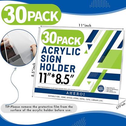 Aheroi 30Pcs Acrylic Sign Holder 8.5 x 11, L-shape Clear Sign Holders, - Image 2