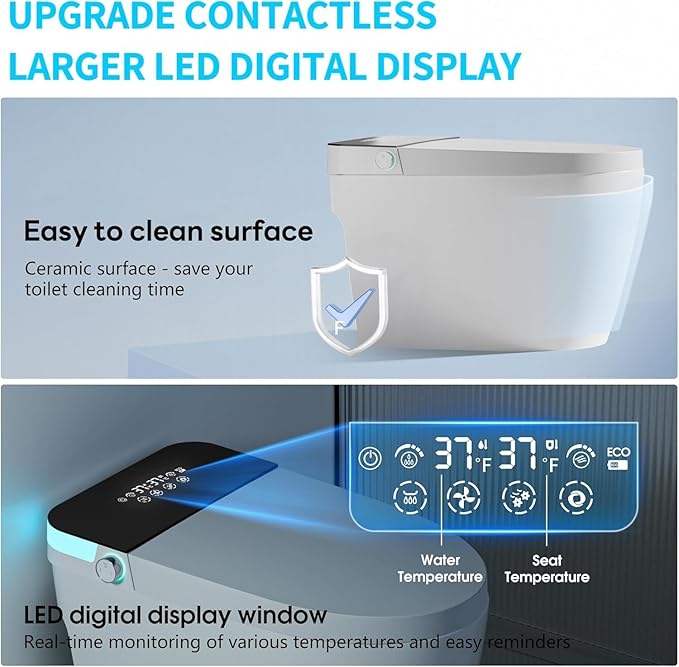Smart Toilet with Bidet Built In with Warm Water Sprayer and Dryer, Foot Sensor - Image 7