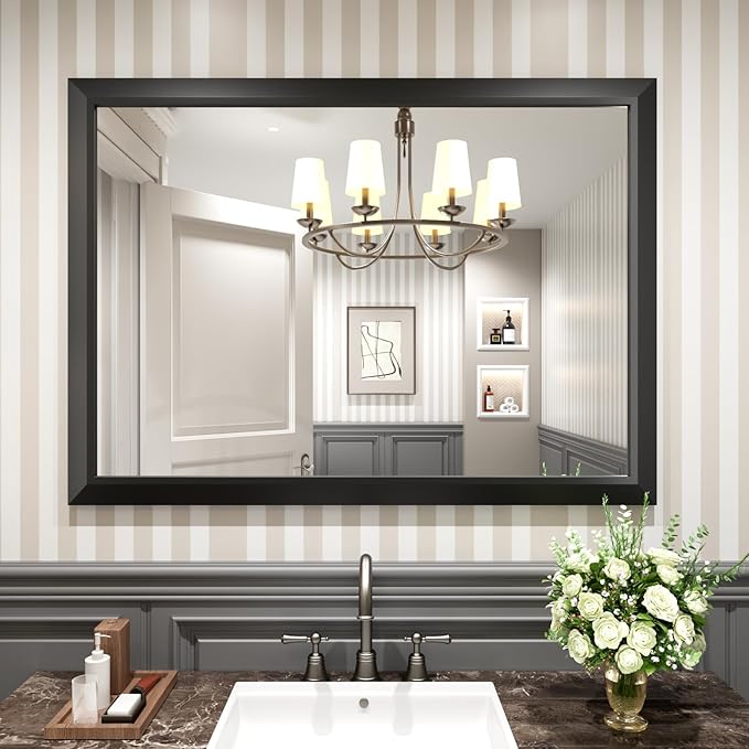 Amorho Black Bathroom Mirror, 48x35 Inch Thick Metal Framed Wall Mirrors - Image 8