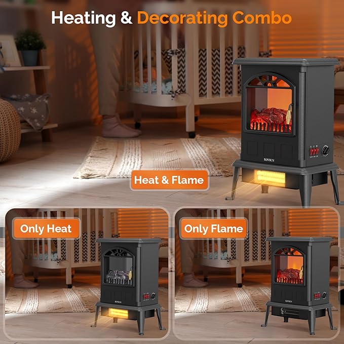 ROVSUN 22.4" H Electric Fireplace Stove, 1000W/1500W Freestanding Electric - Image 3
