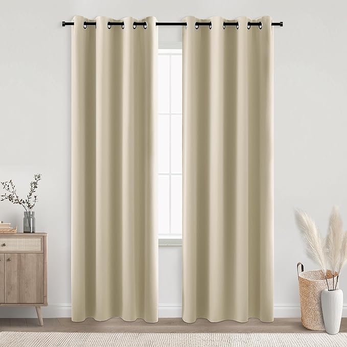 KOUFALL Beige Curtains Blackout 70-80% Black Out Curtains 84 Inch Long by KOUFALL