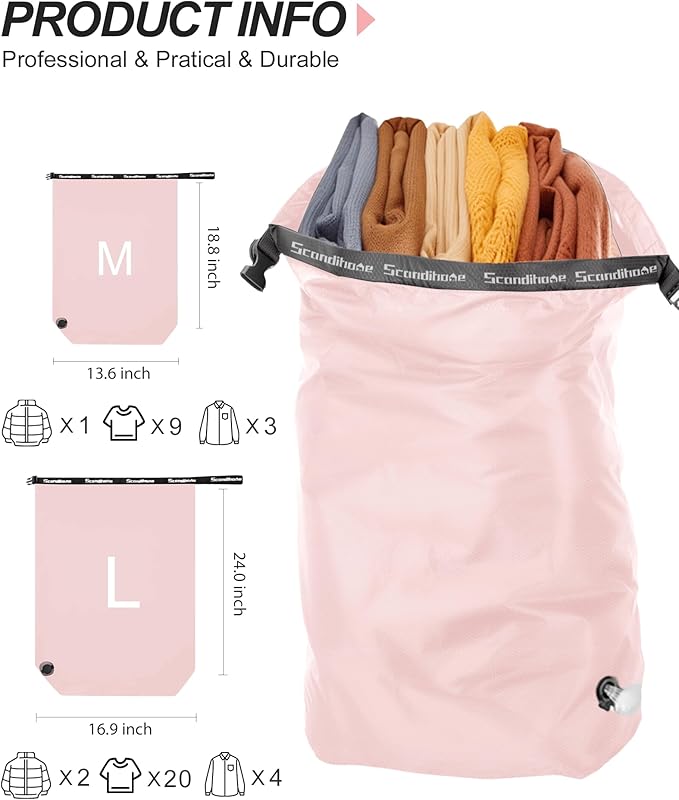 Travel Laundry Bag, Pump Free Vacuum Storage Bag Reusable Compression Dirty - Image 2