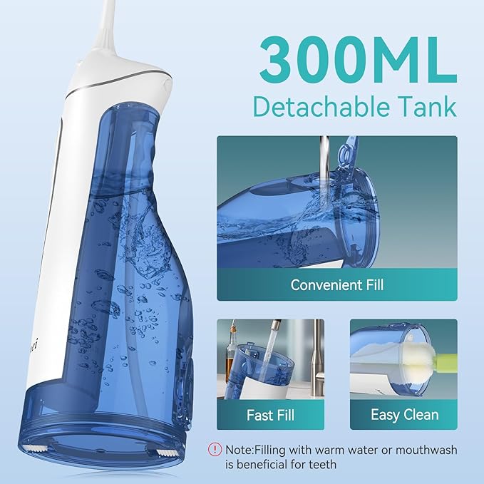 Water Dental Flossers for Teeth, 300ML Cordless Portable Electric Water Flosser - Image 3