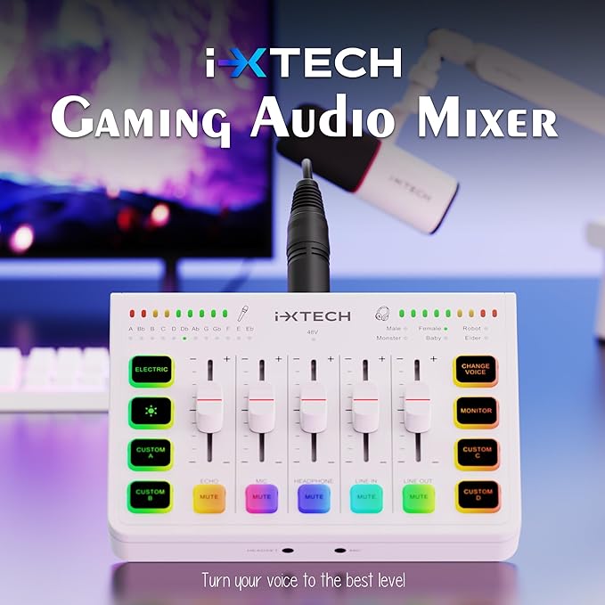 IXTECH Gaming Audio Mixer 4 Channel Soundboard, Streaming RGB PC Audio Interface - Image 2