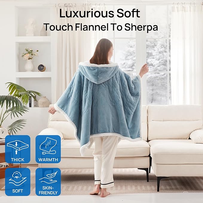 Westinghouse Wearable Heated Throw Blanket, Electric Heated Wrap Poncho Shawl - Image 6