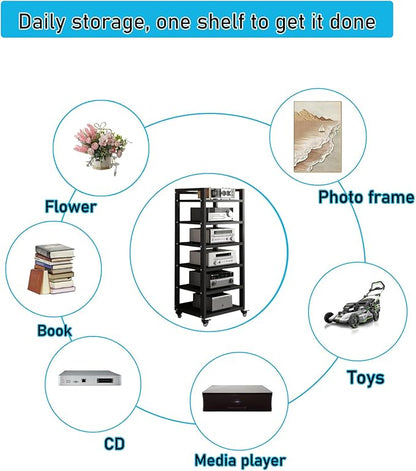 Dernoing 6 Tier Audio Rack Tower, CD Record Player Stereo Receiver AV Equipment - Image 7
