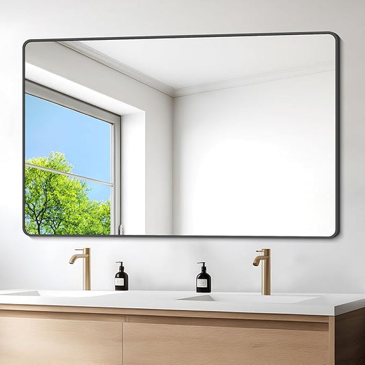 36" x 55"Bathroom Mirror, Matte Black Wall Mirror by DESBING