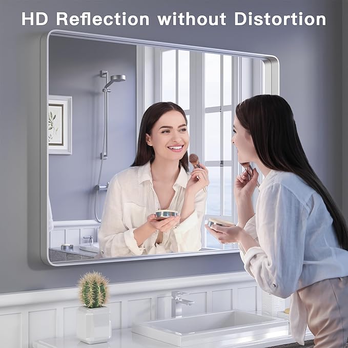 ISKM Silver Framed Mirror for Wal Bathroom Mirror for Wall 48" x 30" Matte - Image 2
