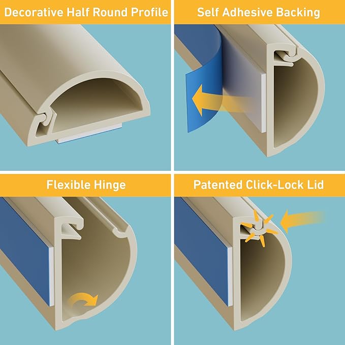 D-Line Half Round Cord Hider, Patented Cable Cover, Hide TV Wall Mount Wires - Image 2