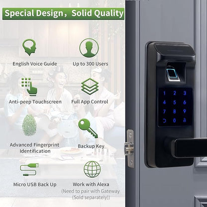 Harfo Smart Door Lock, Heavy Duty 5 in 1 Keyless Entry Door Lock, Full App - Image 2