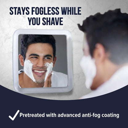Small Travel Fogless Shower Mirror for Shaving, 5.3" x 5.3" | Built for Everyday Durability: Shatterproof Stick On Shave Mirror for Bathroom - Triple Suction Cups, Compact, & Anti-Fog