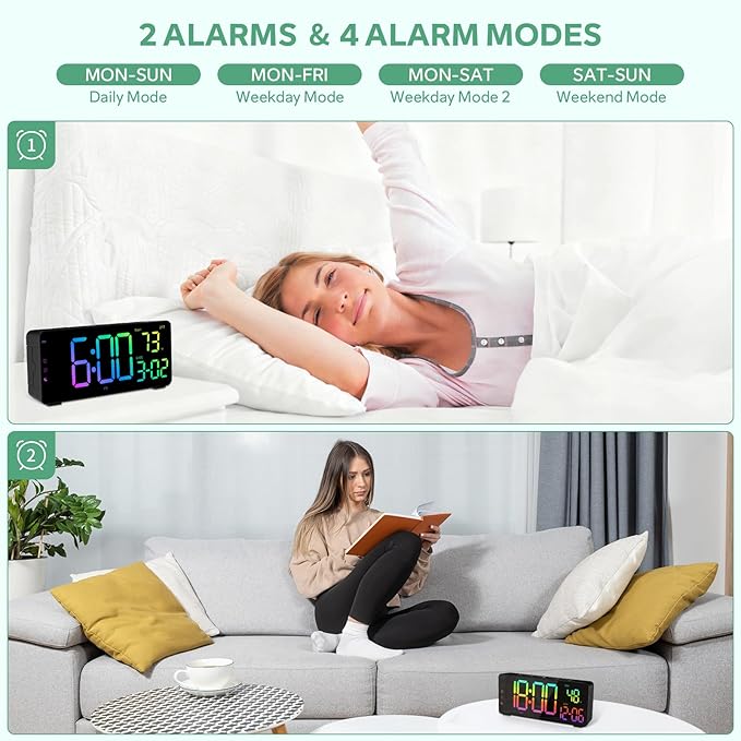 EVILTO Digital Alarm Clocks for Bedrooms, RGB Desk Clock - Image 5