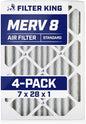 Filter King 7x28x1 Air Filter | 4-PACK | MERV 8 HVAC Pleated A/C Furnace by FilterKing