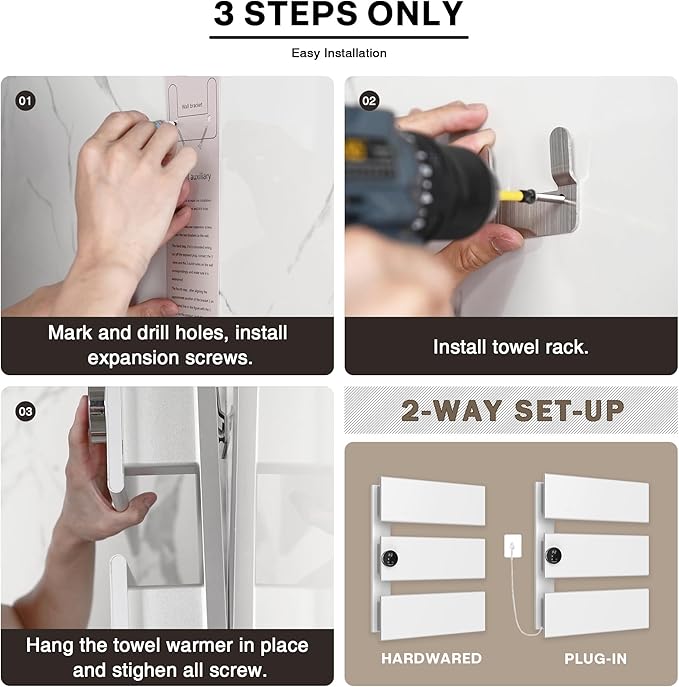 K&KALONZO Electric Towel Warmer, 18.35" W x 22.8" H Wall-Mounted Towel Heater - Image 5