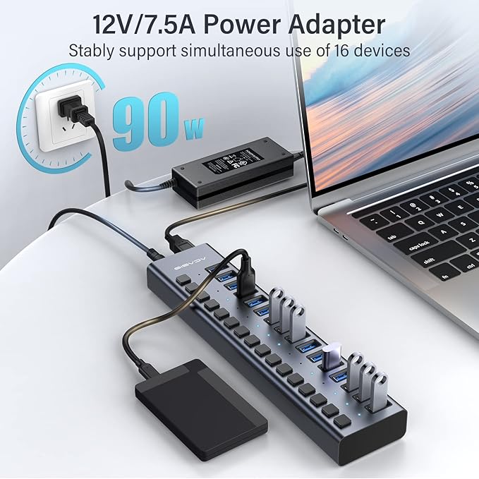 Powered USB 3.0 Hub, ACASIS 16 Ports USB 3.0 Hub - Image 5