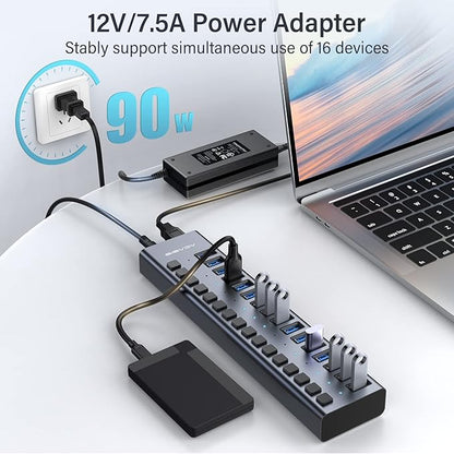 Powered USB 3.0 Hub, ACASIS 16 Ports USB 3.0 Hub - Image 5