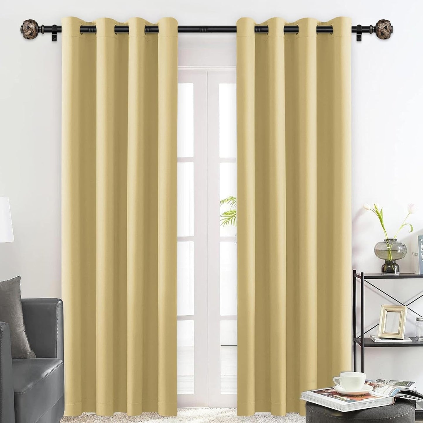 Window Treatment Finials for 1 or 7/8 Inch Curtain Rods, Black Drapery Rods Replacement Finials with M6 Screws, Woven Leaf Pattern, 2 Pack