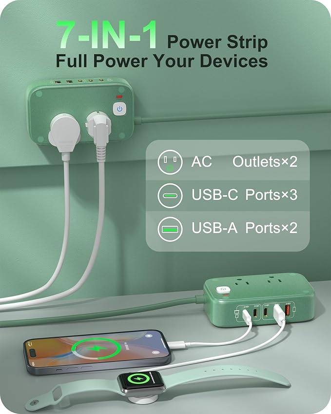 KWRNVO 7-IN-1 Power Strip, 85W PD USB C Power Strip, Desktop Charging Station - Image 2