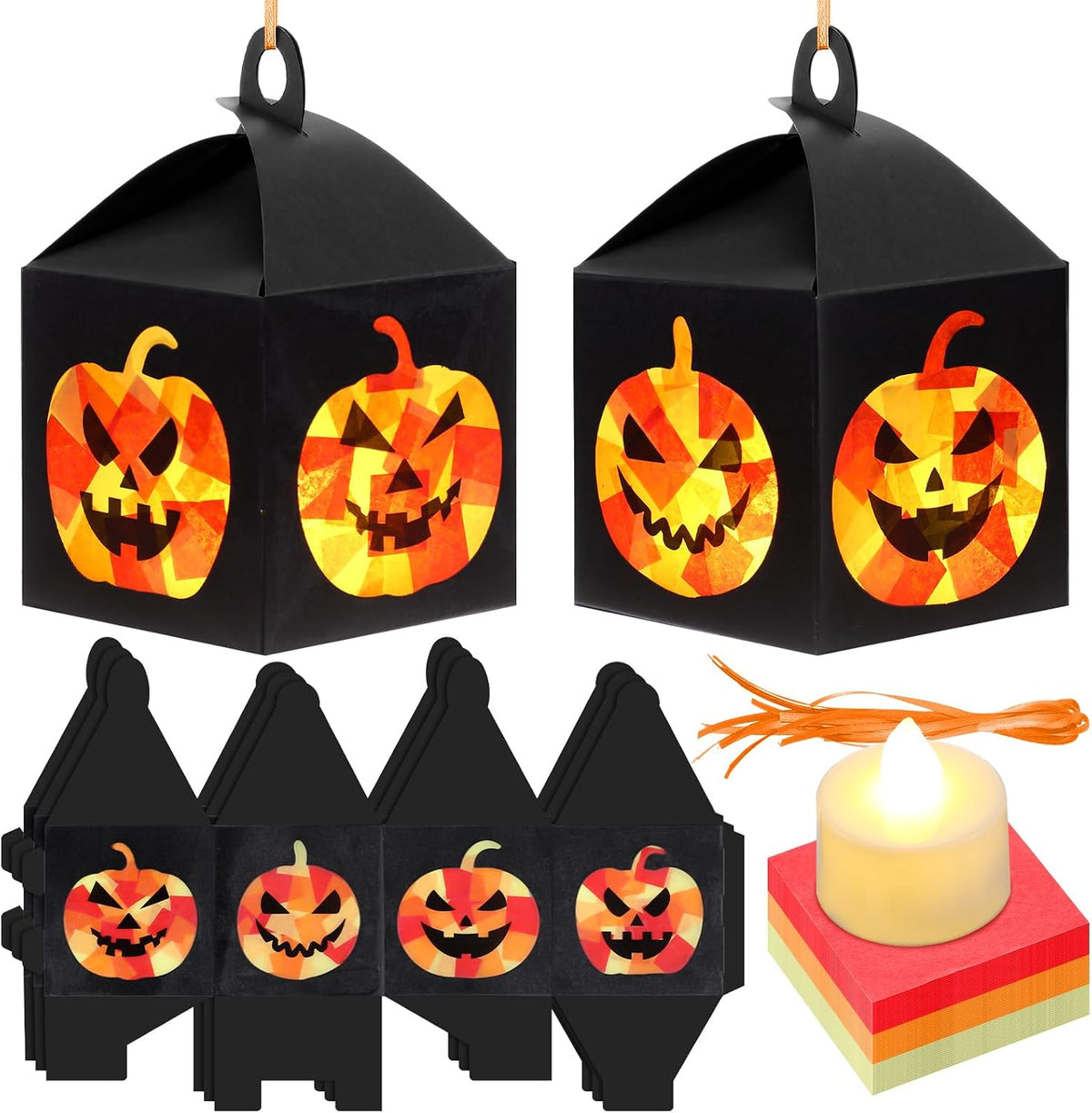 Simgoing 12 Sets Halloween Jack-O-Lantern Crafts Tissue Paper Crafts Kits