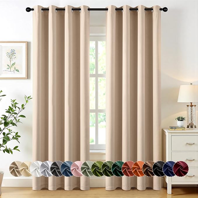 MIULEE Beige Blackout Curtains for Bedroom Living Room 84 Inches Long 2 Panels by MIULEE
