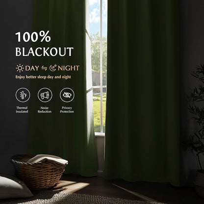 Beauoop Sage Green 100% Blackout Curtains 63 Inch Long 2 Panels - Image 2