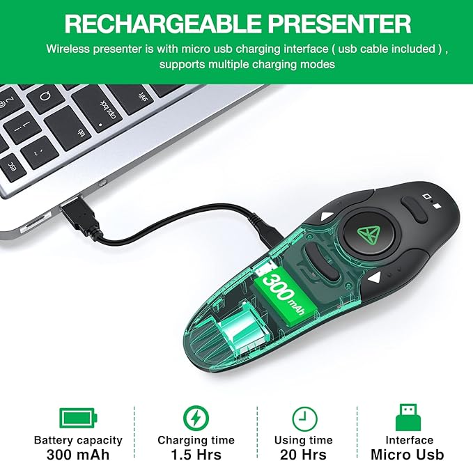 Rechargeable Presentation Clicker Wireless Presenter Remote USB Control - Image 5