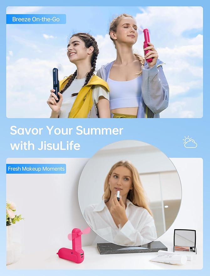 JISULIFE Handheld Mini Fan, 3 IN 1 USB Rechargeable Portable Fan - Image 6
