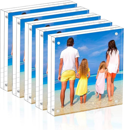 Meetu Acrylic 4x4 Picture Frame Clear Two Sided Desk Photo Frame Magnetic Frame by Meetu