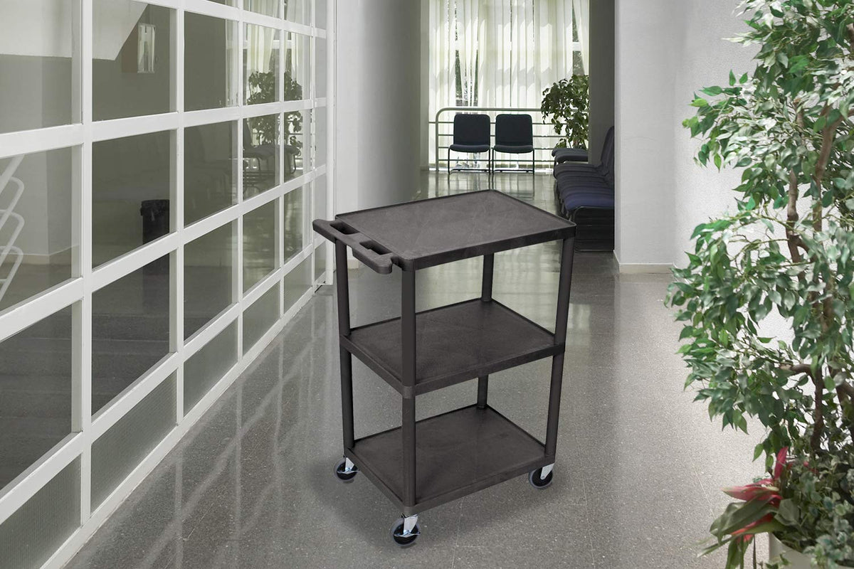 Luxor Multipurpose Three Shelves Structural Foam Plastic Storage Utility Cart...