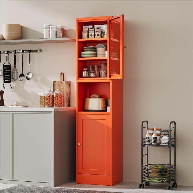 2-Door Metal Storage Cabinet, Tall Slim Pantry Organizer - Image 2