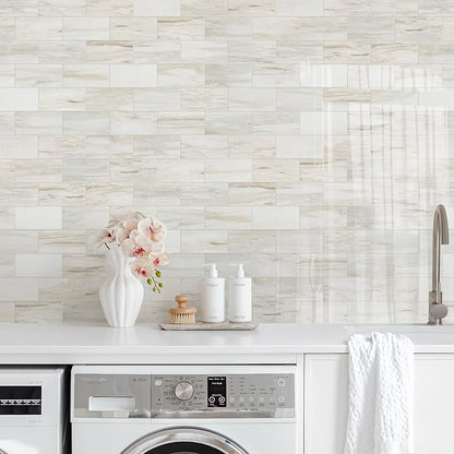Vamos Tile 4-Piece Glossy Wooden Marble Grain Peel and Stick Backsplash Tile - Image 5