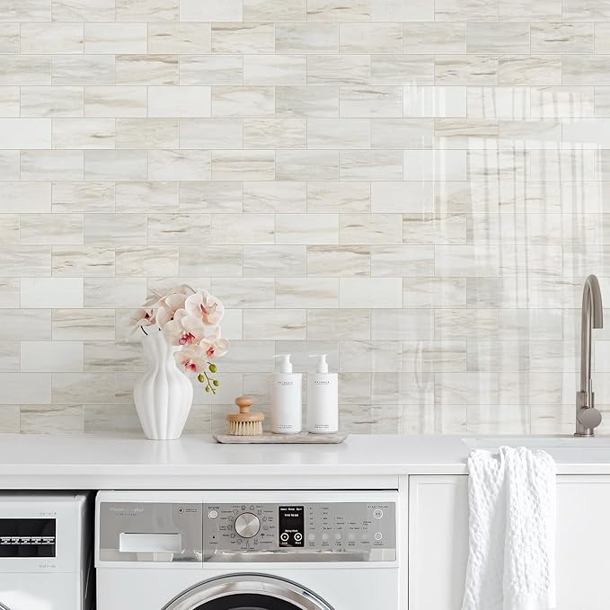 Vamos Tile 100-Piece Glossy Wooden Marble Grain Peel and Stick Backsplash Tile - Image 7
