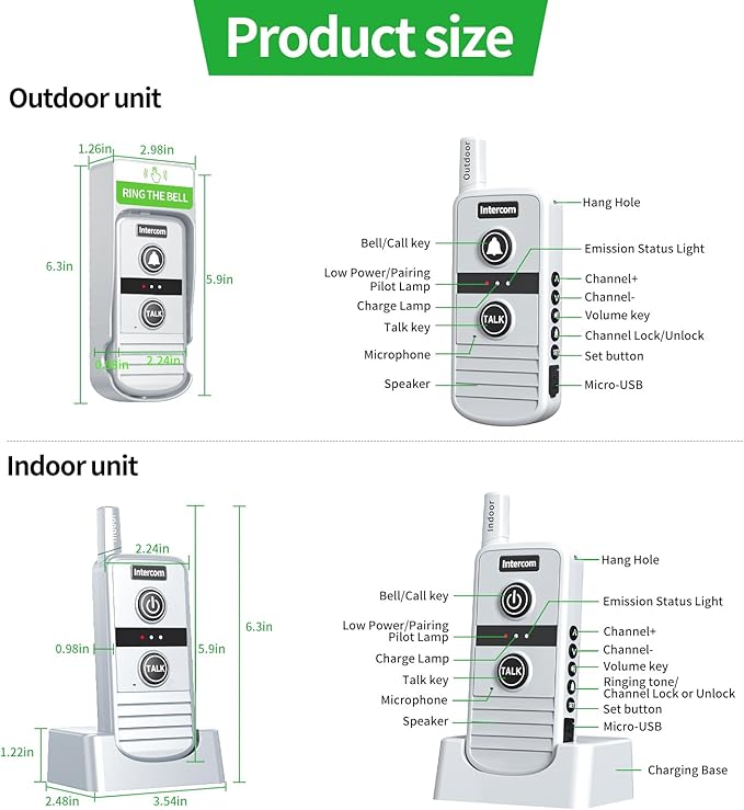 Wireless Intercom Doorbell, 4900ft Long Range Home Intercom System, Two Way - Image 9