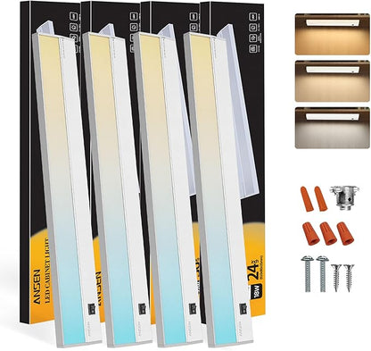 Ansen 4Packs of Under Cabinet Lighting Hardwired, 24IN 18W 1237LM, Dimmable Led by ANSEN