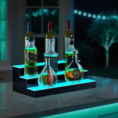 VEVOR LED Lighted Liquor Bottle Display, 3 Tiers 20 Inches Whiskey Rack - Image 2