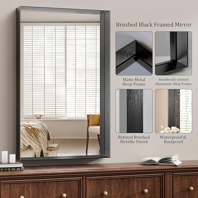 Koonmi 30x48 Inch Black Metal Framed Bathroom Mirror - Image 5
