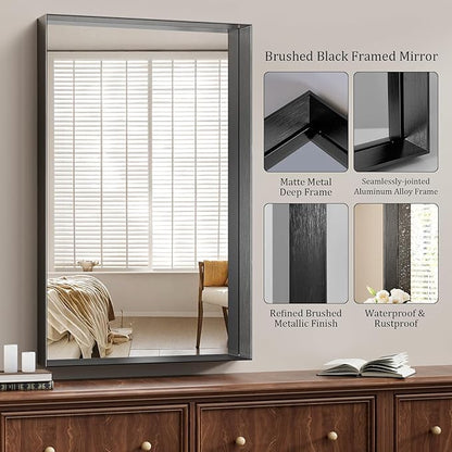 Koonmi 30x48 Inch Black Metal Framed Bathroom Mirror - Image 5