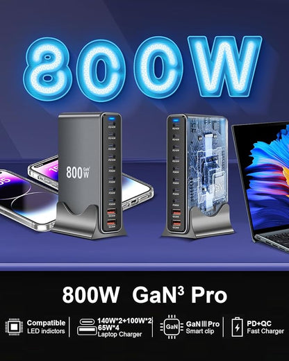 800W USB C Fast Charger Block, 10 Port USB Charging Station, GaN Ⅲ Pro Dual - Image 3