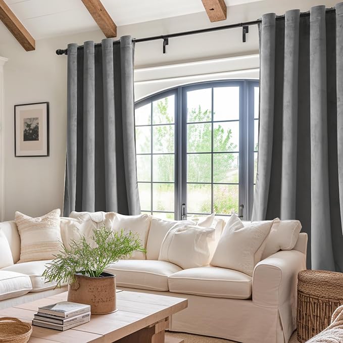 JIUZHEN Grey Velvet Curtains 72 inches Blackout Curtains - Image 6